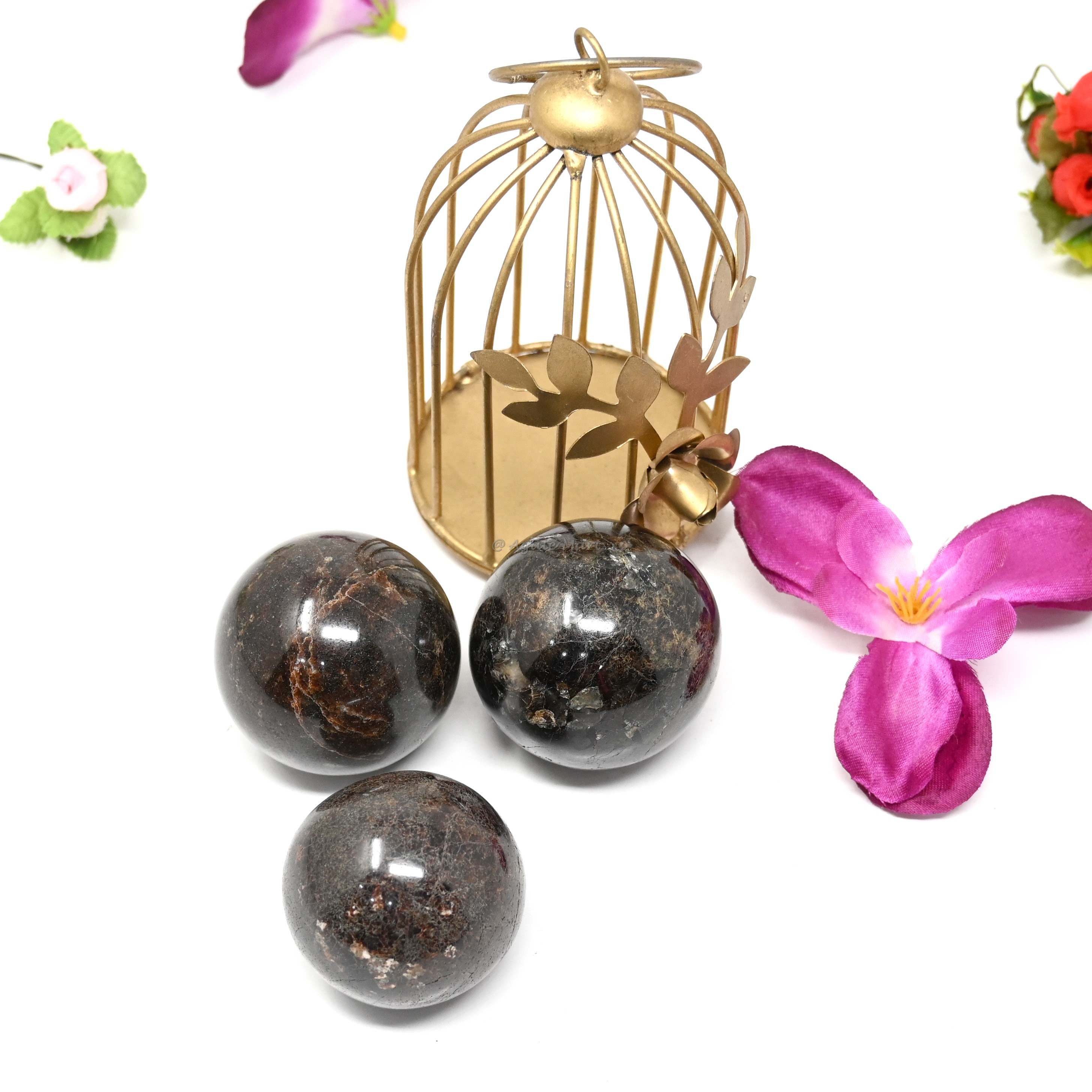Garnet Crystals Sphere With Brass Stand