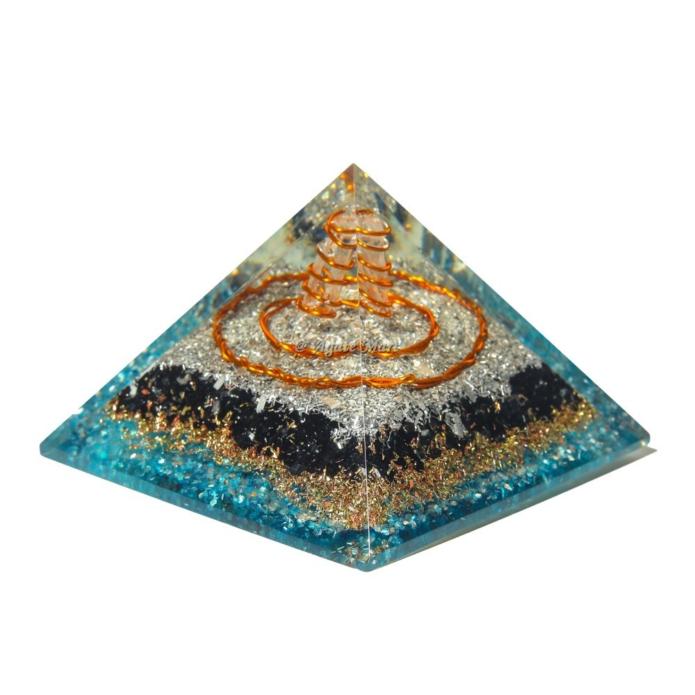 Black tourmaline Orgone Emf Protection Pyramid With Apatite Stone