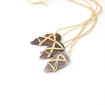 Agate Stones Hand Knapped Arrowheads With Leather Code Necklace