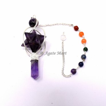 Amethyst Merkaba Star 7 Chakra Pendulum