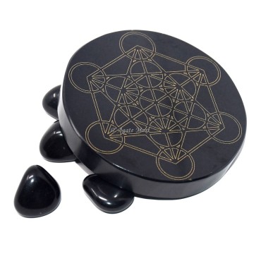 Metatron Engraved Coaster On Black Agate