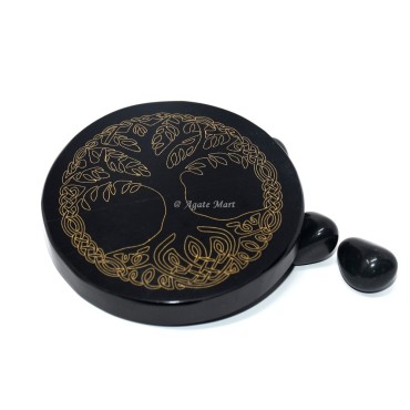 Celtic Tree Of life Engraved Coaster On Black Agate