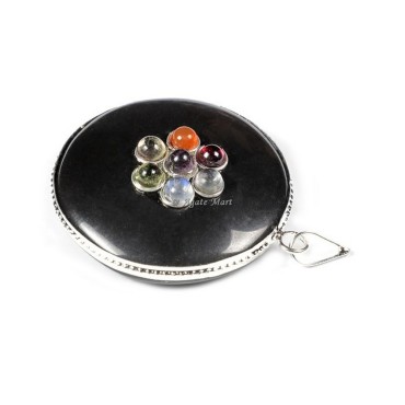 Black Tourmaline with Seven Chakra Stones Round Pendant