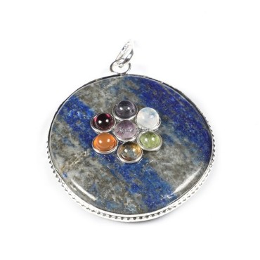 Lapis Lazuli with Seven Chakra Stones Round Pendant
