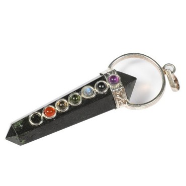 Black Tourmaline with Seven Chakra Pencil Pendant