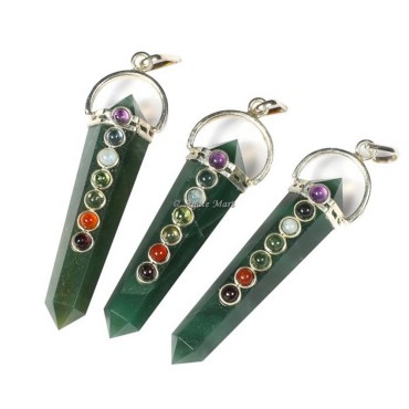 Green Aventurine with Seven Chakra Pencil Pendant