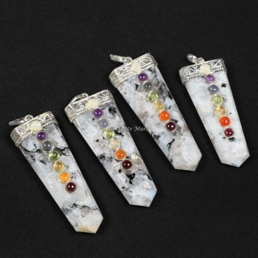 Rainbow Moonstone with Seven Chakra Pendants