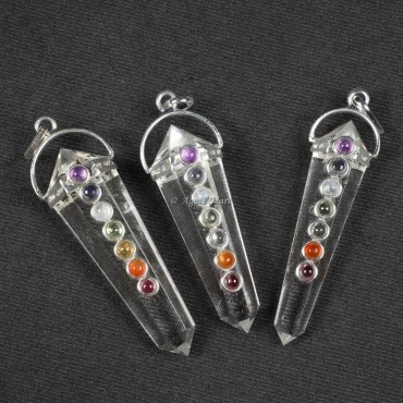 Crystal Quartz with 7 Chakra Pencil Pendants