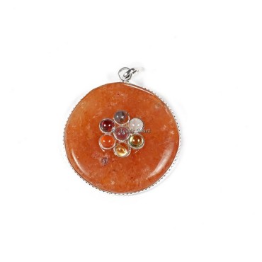 Peach Aventurine with 7 Chakra Stones Disc Pendant