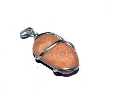 Peach Aventurine Tumble Wire Wrap Pendant