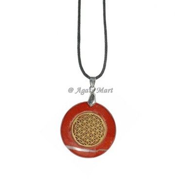 Engraved Red Jasper Pendant With Flower Of Life