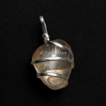 Golden Rutile Tumbled Pendant with Wraped