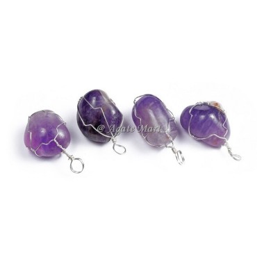 Amethyst Tumbled Pendant with thin Wraped