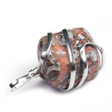 Spotted Jasper Tumbled Pendant with Wraped