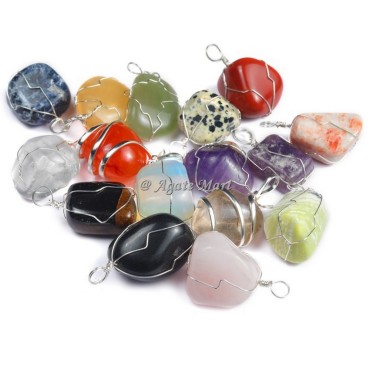 Multi Stone Tumbled Pendant with Wraped
