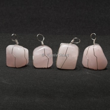 Rose Quartz Tumbled Pendant with Wraped