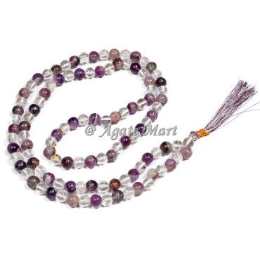 Crystal Quartz With Amethyst Prayer 108 Beads Japa Mala