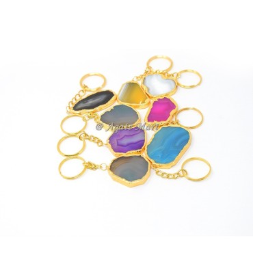 Mix Agate Electroplated Slice Keychain