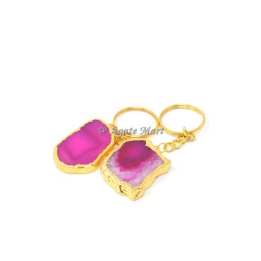 Pink Agate Electroplated Slice Keychain