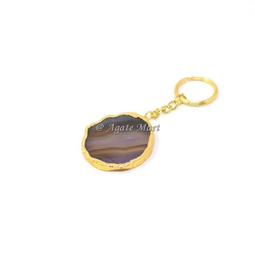 Natural Grey Agate Slice Keychain