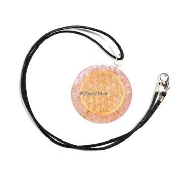 Rose Quartz Engraved Flower of Life Orgonite Crystals Pendants