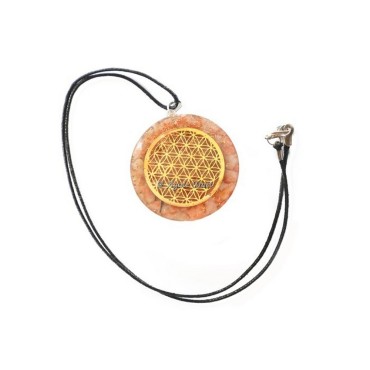 Sunstone Engraved Flower of Life Orgonite Crystals Pendants