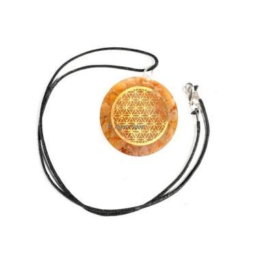 Golden Quartz Engraved Flower of Life Orgonite Crystals Pendants
