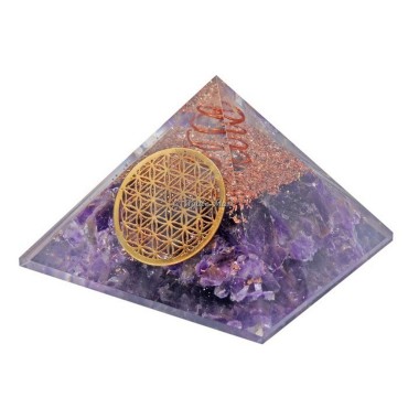 Amethyst With Flower Of life Orgonite Crystals Pyramid