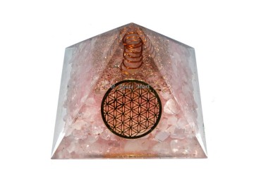 Rose Quartz With Flower Of life EMF Protection Orgonite Pyramid