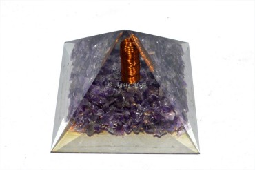 Amethyst With Crystal Point EMF Protection Orgonite Pyramid