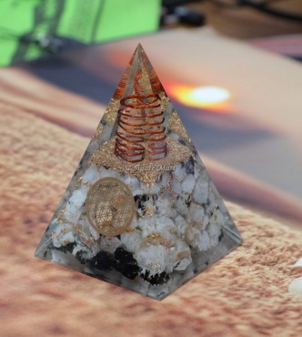 Rainbow Moonstone With Flower Of Life Nubian EMF Protection Orgonite Pyramid