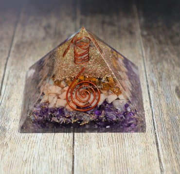 Amethyst Rhodonite Tiger Eye EMF Protection Orgonite Pyramid