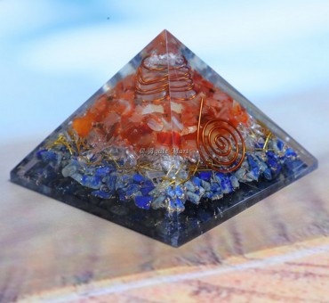 Lapis With Crystal And Carnelian EMF Protection Orgonite Pyramid