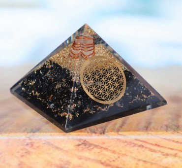 Flower Of Life with Crystals Black Tourmaline EMF Protection Orgonite Pyramid