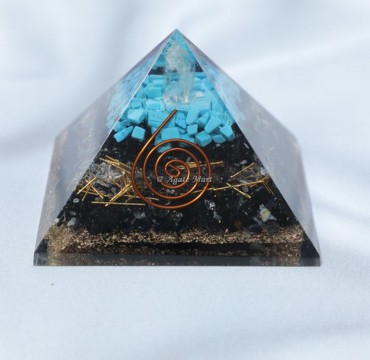Black Tourmaline with Turquoise EMF Protection Orgonite Pyramid