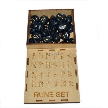 Black Tourmaline Rune Set with box