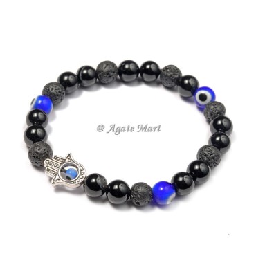 Black Obsidian With Hamsa Blue Third Eye Healing Bracelet