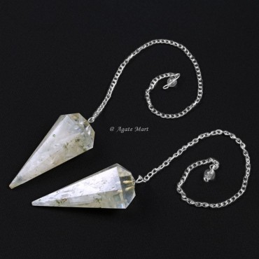 Crystal Quartz Orgonite Pendulum with Silver Chain