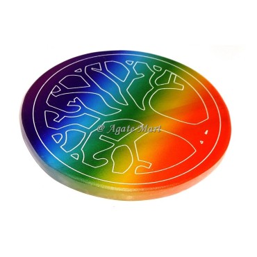 Selenite Rainbow Tree Of Life Engraved Coaster
