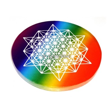 Healing Yantra Metatron Engraved On Rainbow Selenite Chakra Coaster