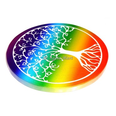 Healing Rainbow Selenite Tree Of Life Engraved Charging Coaster