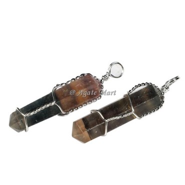 Multi Flourite with Double Terminated Wire Wrap Faceted Pencil Pendant