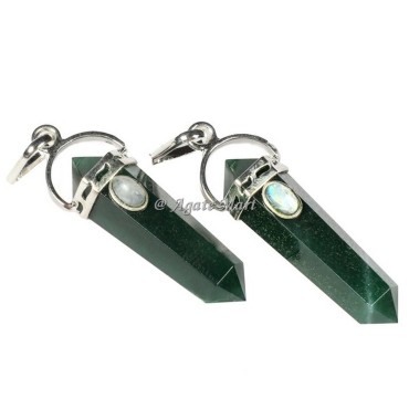 Green Jade with Crystal Stone Faceted Pencil Pendant