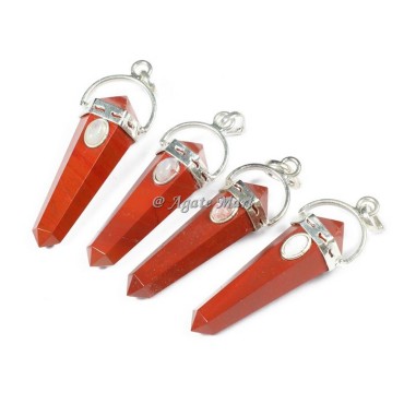 Red Jasper with Crystal Stone Faceted Pencil Pendant