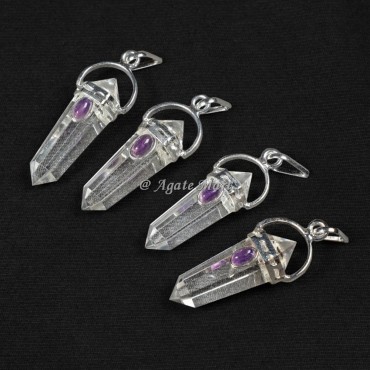 Crystal Quartz with Amethyst Stone Faceted Pencil Pendant