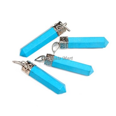 Turquoise with Silver Cap Faceted Pencil Pendant