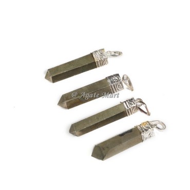 Pyrite with Silver Cap Faceted Pencil Pendant