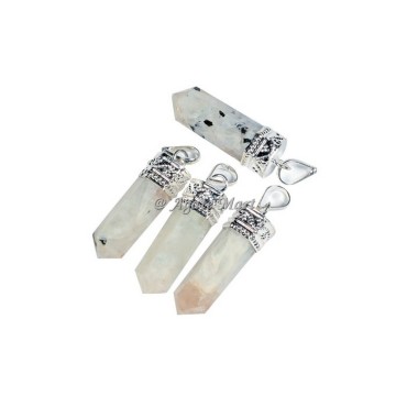 Rainbow Moonstone with Silver Cap Faceted Pencil Pendant