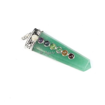 Green Aventurine with Seven Chakra Stones & Silver Cap Faceted Pencil Pendant