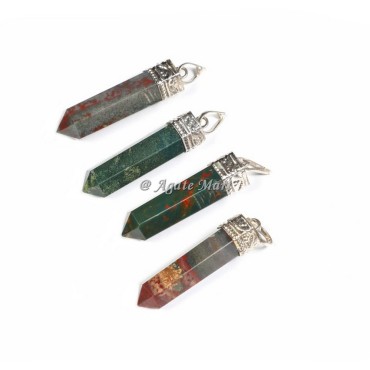 Blood Stone with Silver Cap Faceted Pencil Pendant